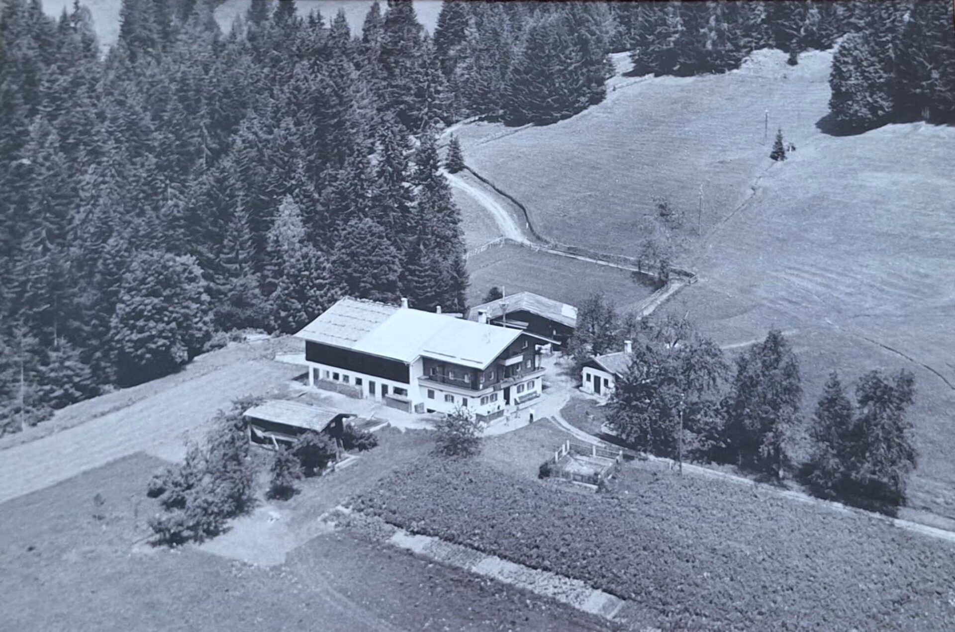 Elsbichlhof um 1957, sieht völlig anders aus als heute, Kartoffelfelder